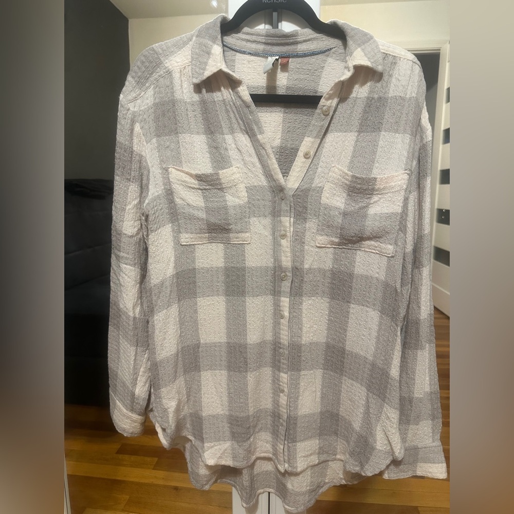 Pilcro Gray and Cream Plaid Shirt